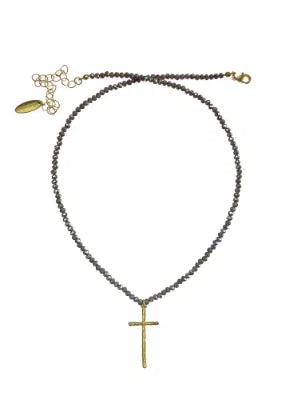 Fine Cross Necklace - Matte Gold/Grey