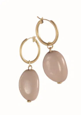 Acrylic Bead Drop on Hoop Earrings - Gold/Stone