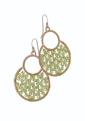 Circle Frame Beadwork Earrings - Worn Gold/Pistachio
