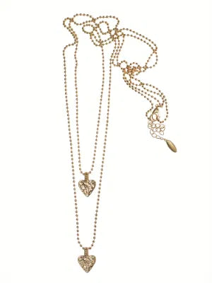 Double Up with Smelted Hearts Necklace - Worn Gold