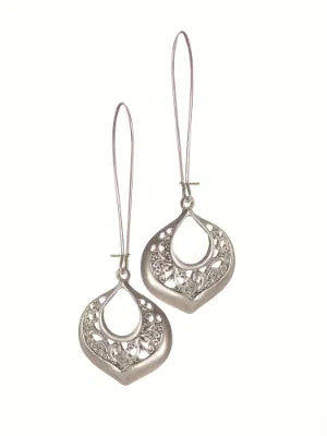 Eastern Promise Drop Earrings - Worn Silver