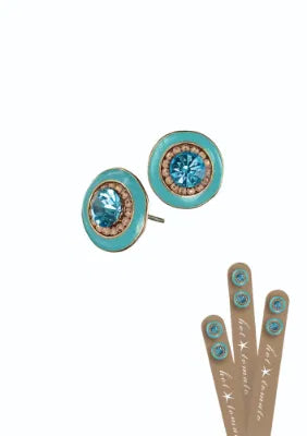 Enamel & Crystal Studs - Turquoise & Lime
