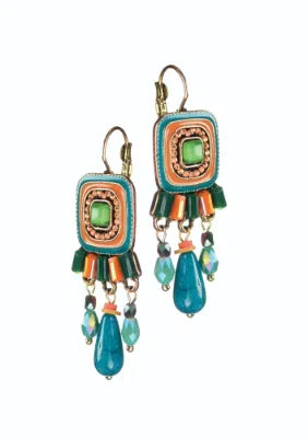 Helen of Troy Drop Earrings - Aqua/Tangerine