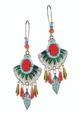 Pocahontas Drop Earrings - Gold/Turquoise/Red