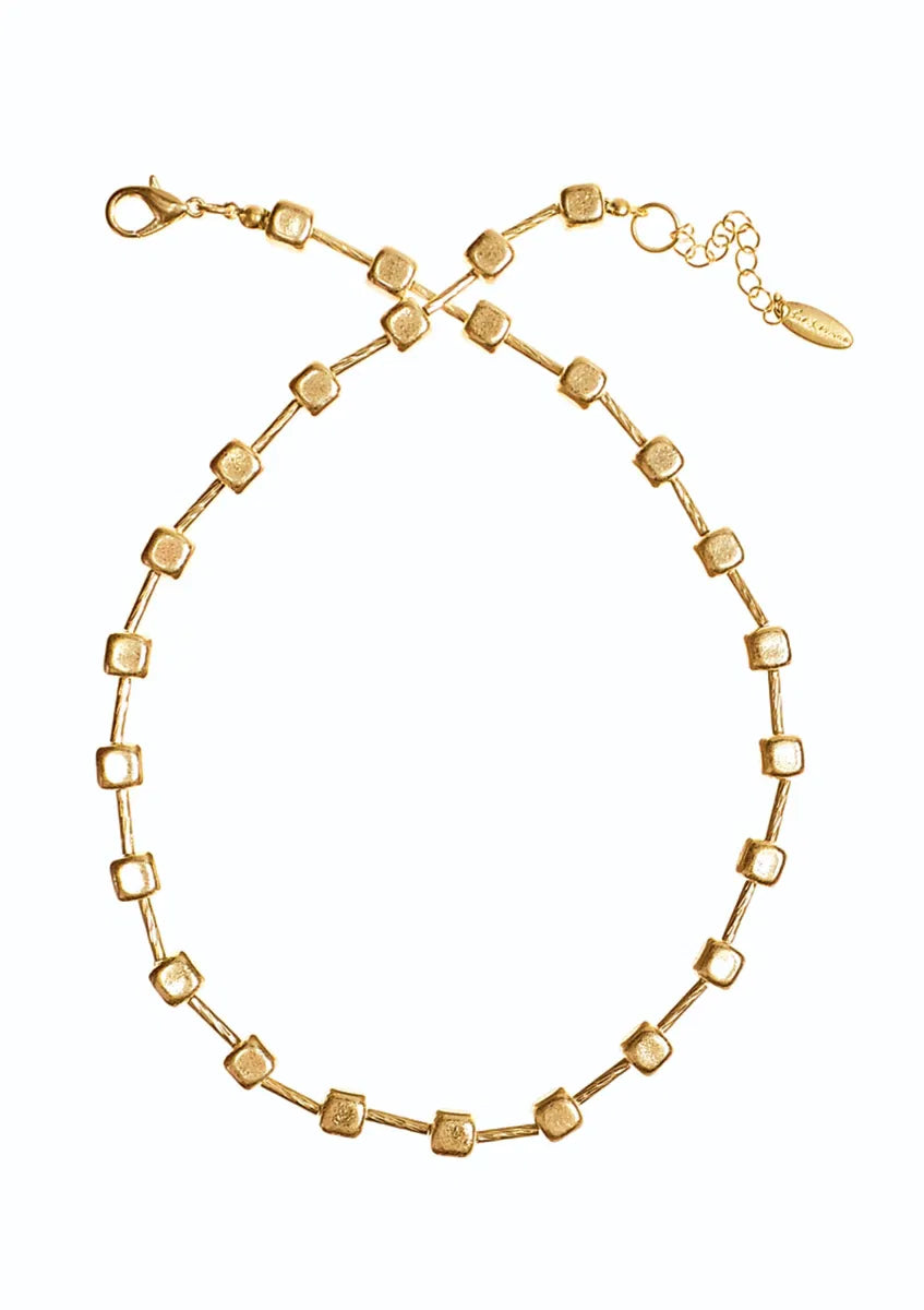 Gold look Chain with Bugle Bead Links - Worn Gold