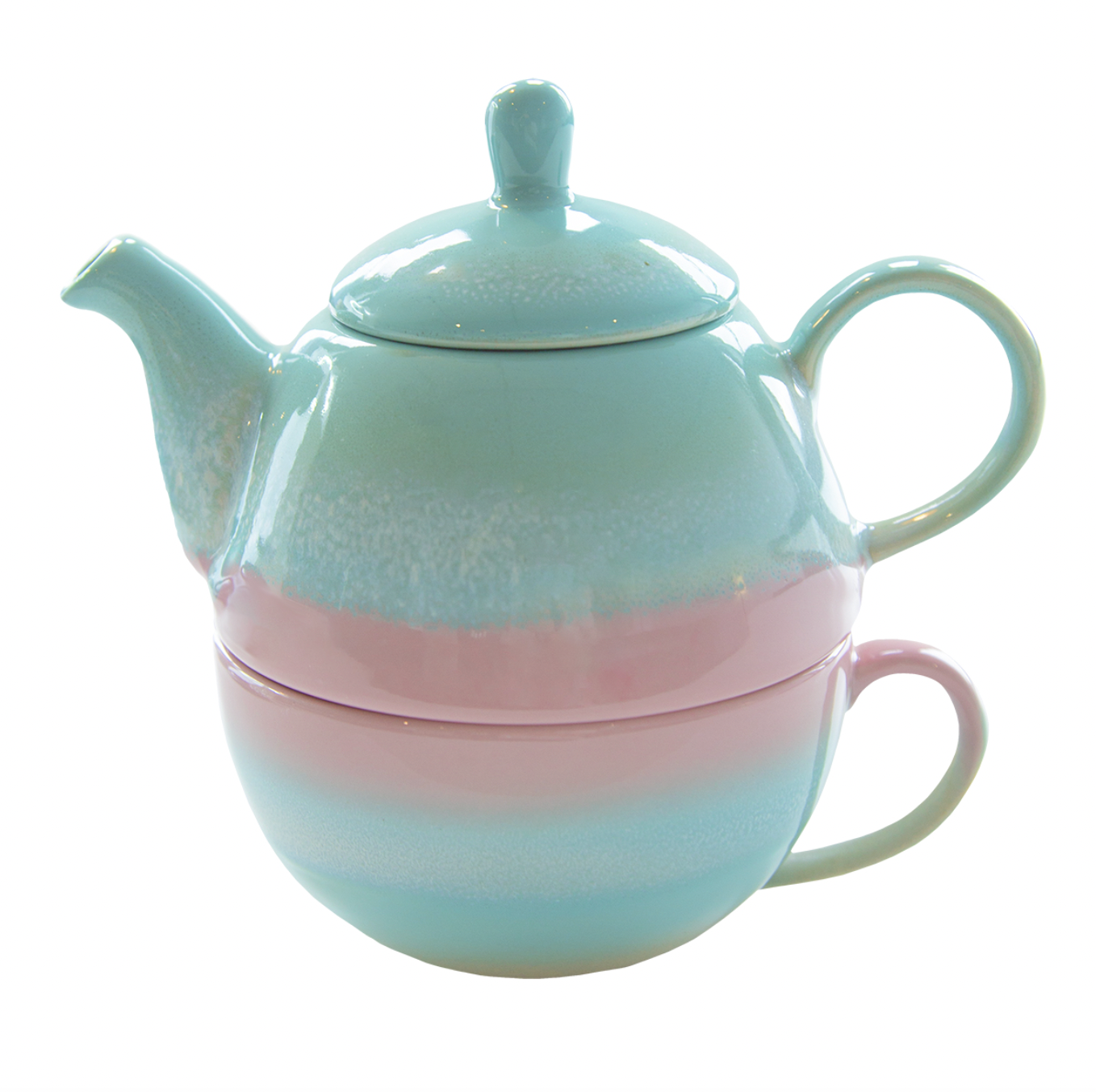 Pastel Ombre Tea For One Teapot & Mug - Pink & Green