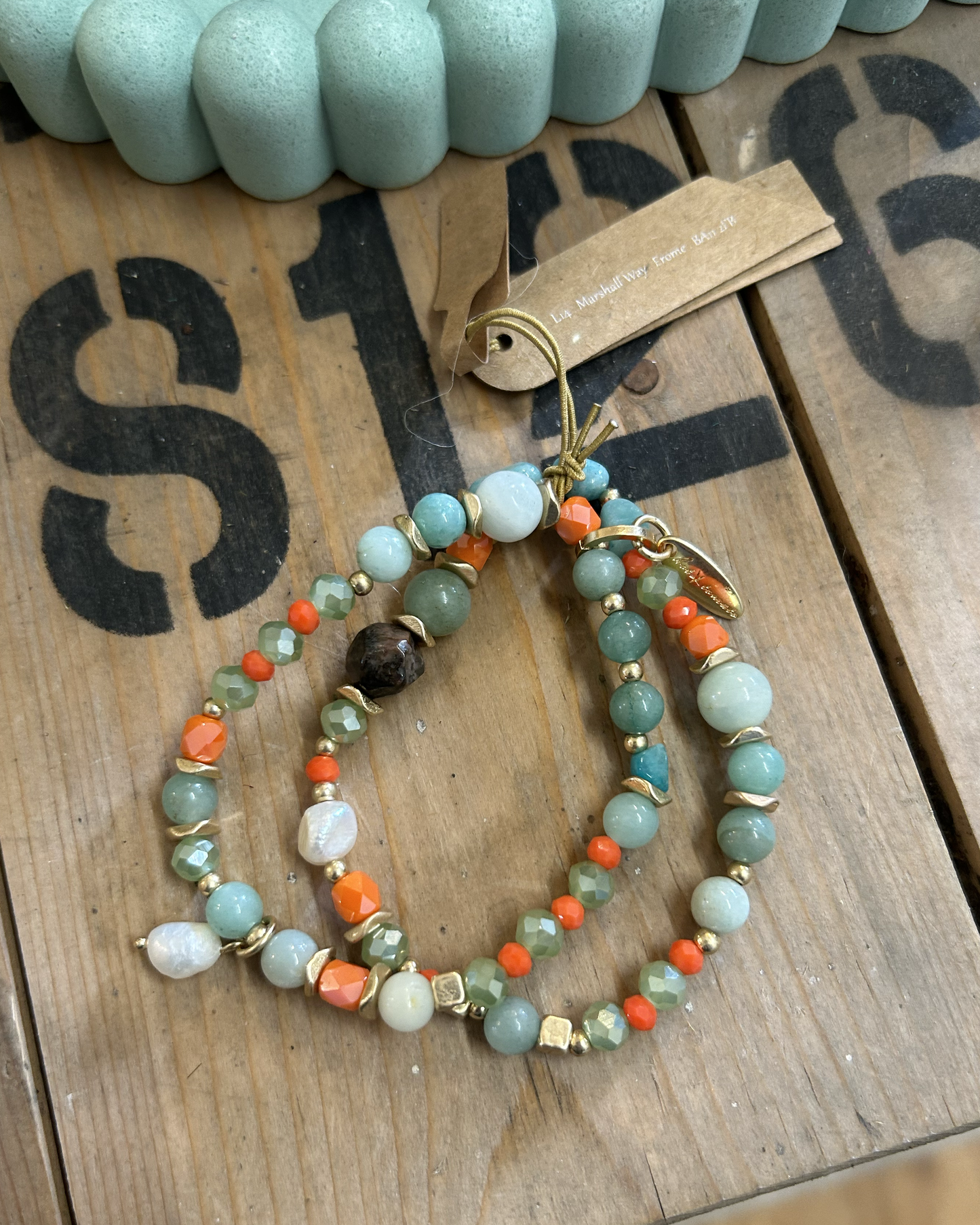 Blended Bead Double Stone & Glass bracelet with Pearls - Multi coloured