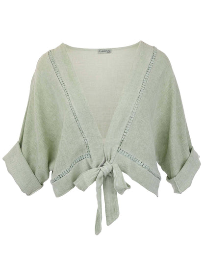Linen and Cotton Blend Tie Front Jacket