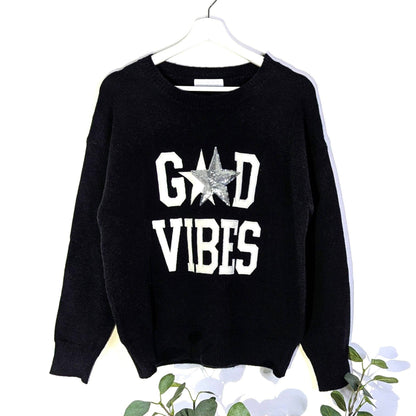 Luxe jumper with 'GOOD VIBES' jumper with sparkles
