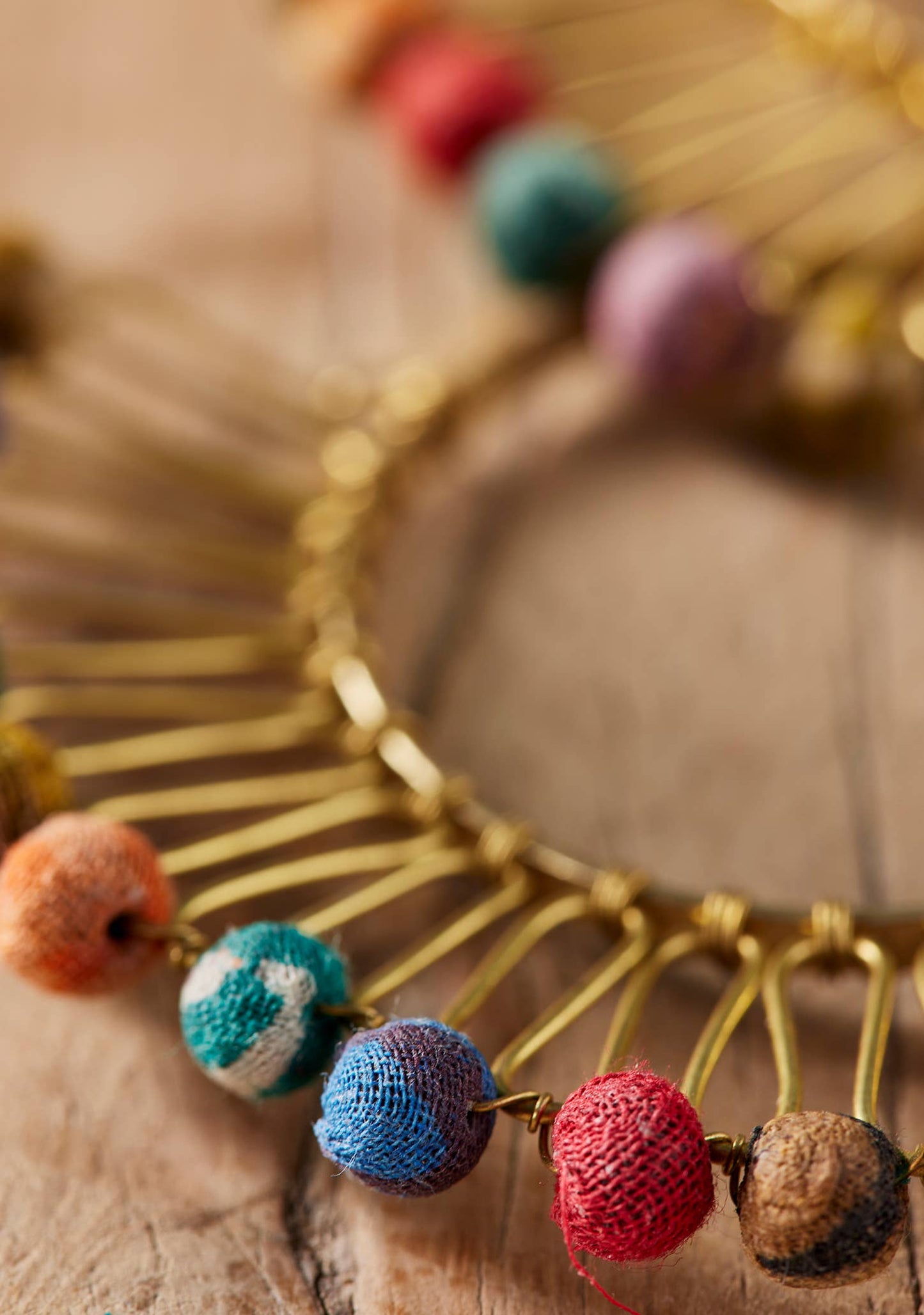 Recycled Sari Bead Fan Gold Earrings