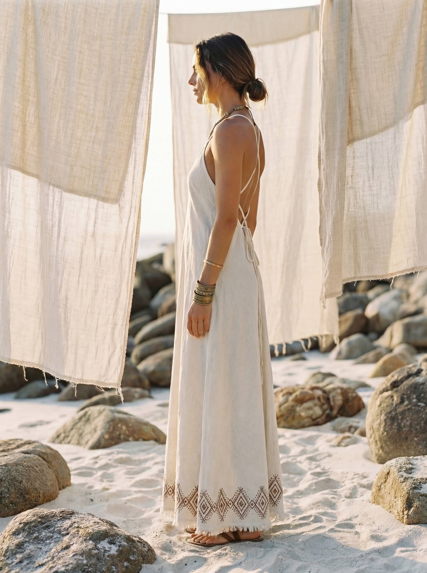 Open Back Maxi Dress – Halter Neck Bohemian Sundress Summer