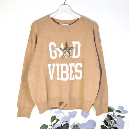 Luxe jumper with 'GOOD VIBES' jumper with sparkles