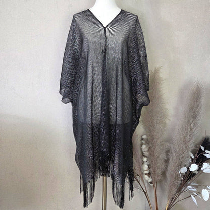 Kaftan with metallic fleck and tassel edge