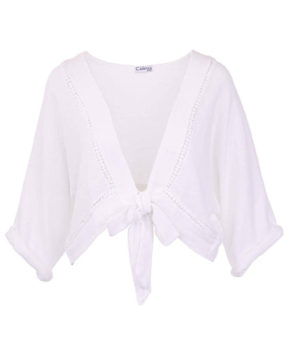 Linen and Cotton Blend Tie Front Jacket
