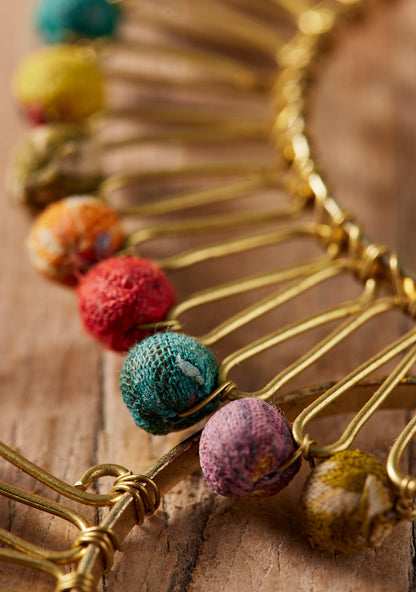 Recycled Sari Bead Fan Gold Earrings