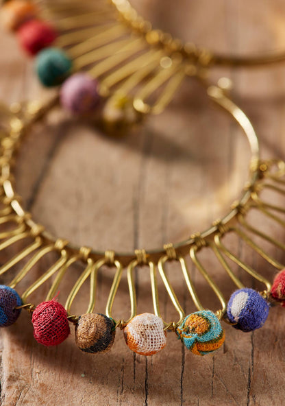 Recycled Sari Bead Fan Gold Earrings