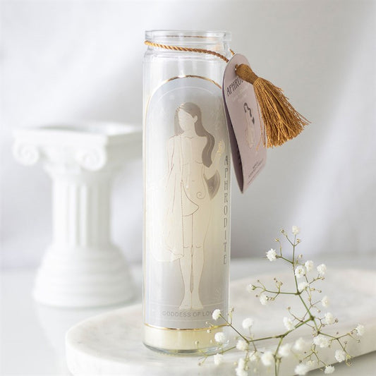 Aphrodite Goddess Neroli Glass Tube Candle with Rose Quartz Crystals