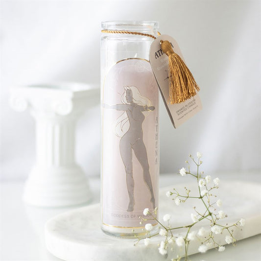 Athena Goddess Orange Blossom Glass Tube Candle with Clear Quartz Crystals