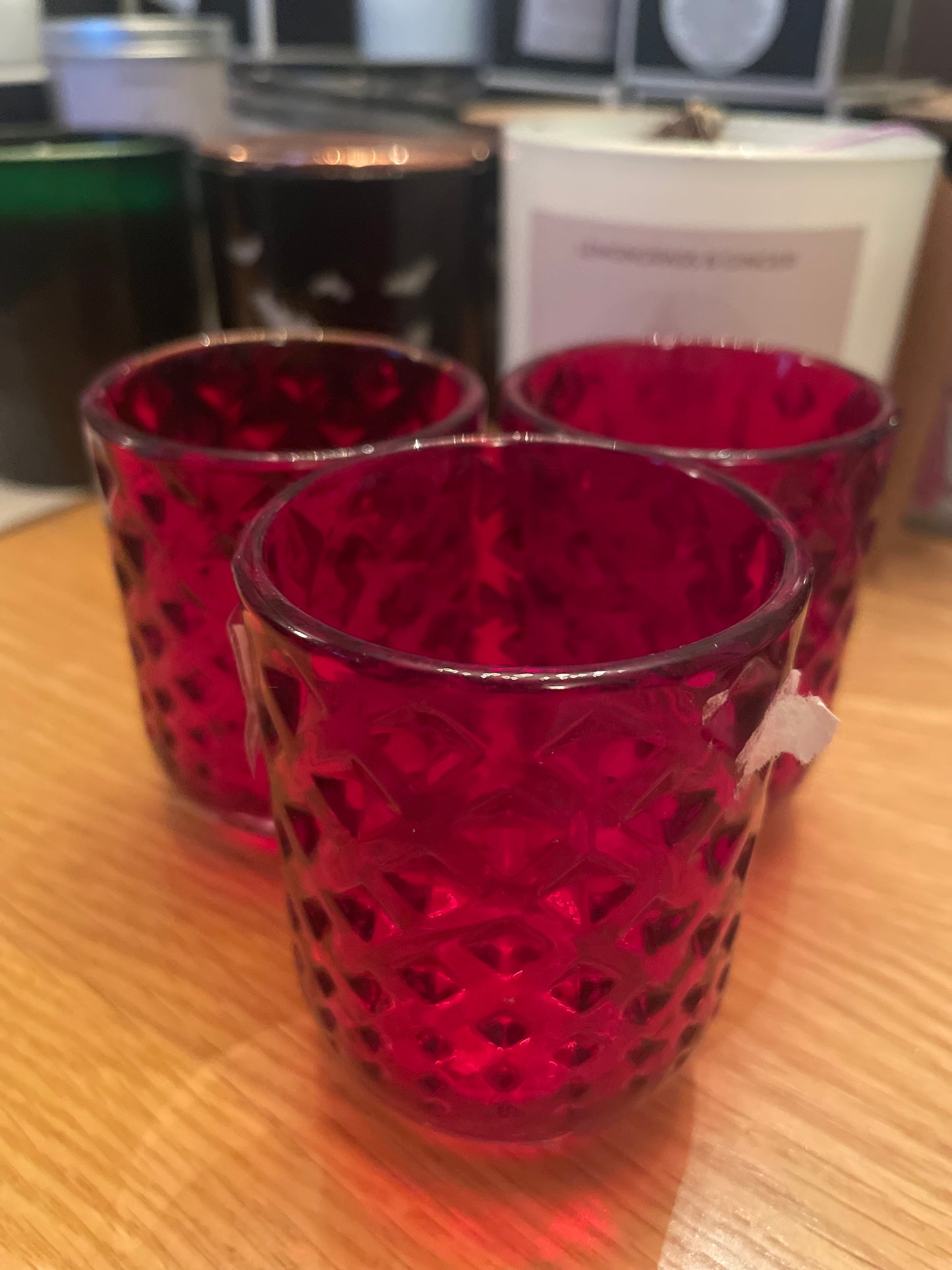 Red tea light holders