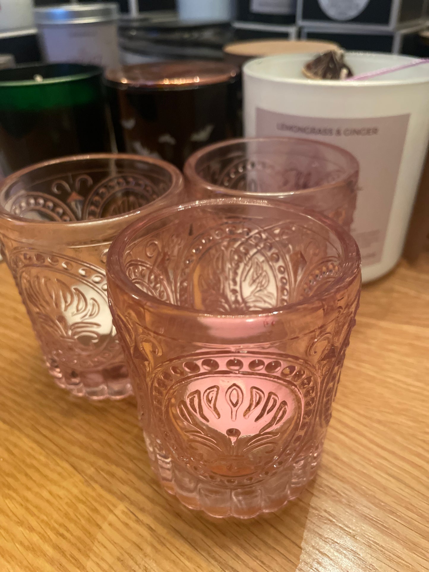 Pink tea light holders