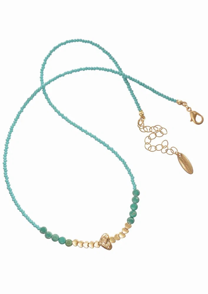 Heart to Heart W/Stone & Crystal - Turq/Gold