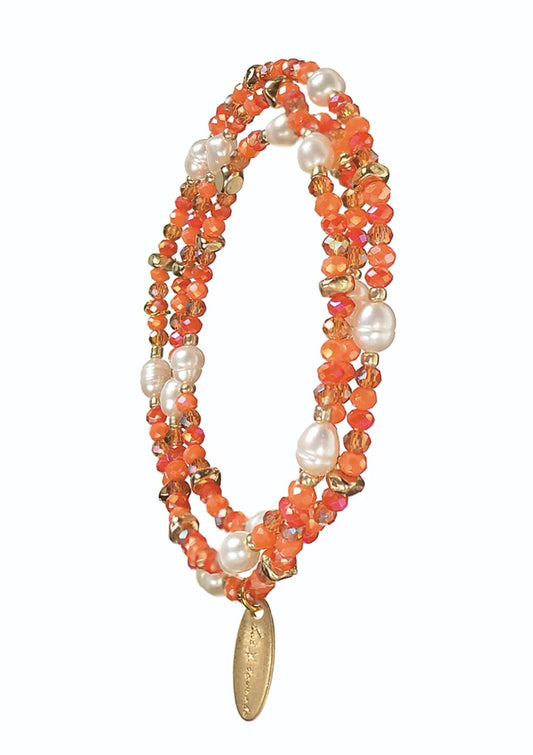 Wrap Bracelet/Necklace - Elasticated - Pearl / Mango
