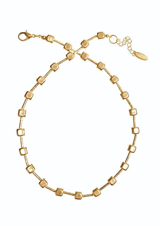 Gold look Chain with Bugle Bead Links - Worn Gold