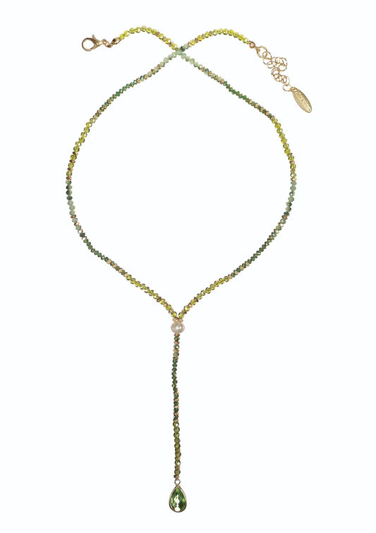 Crystal Teardrop Plunge  - Green/Gold