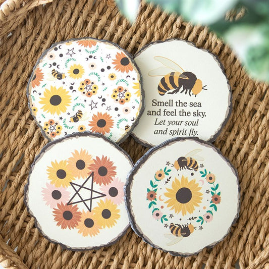 Set of 4 Summer Solstice Wood Slice Coasters