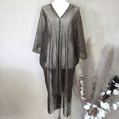 Kaftan with metallic fleck and tassel edge