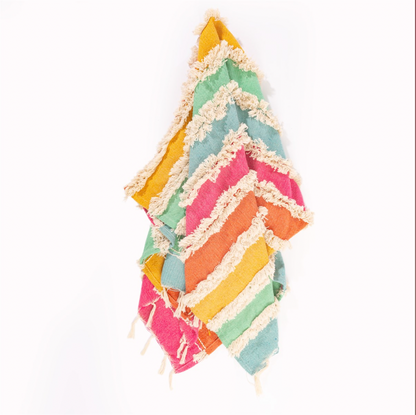 Rainbow Stripe Tufted Throw