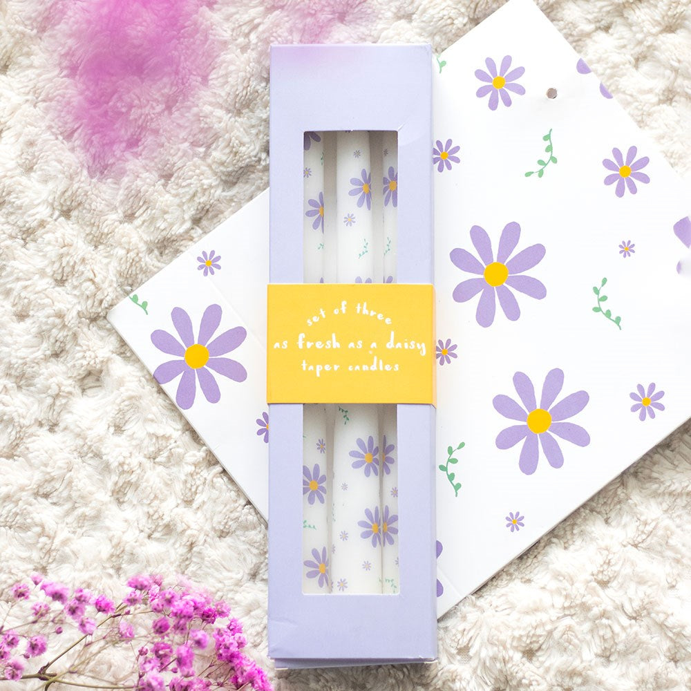 Purple Daisy Taper Candles - Set of 3