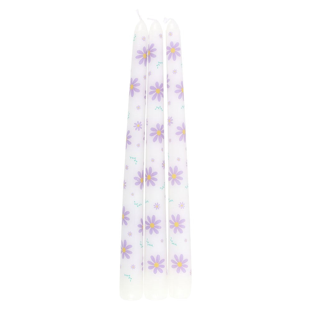 Purple Daisy Taper Candles - Set of 3