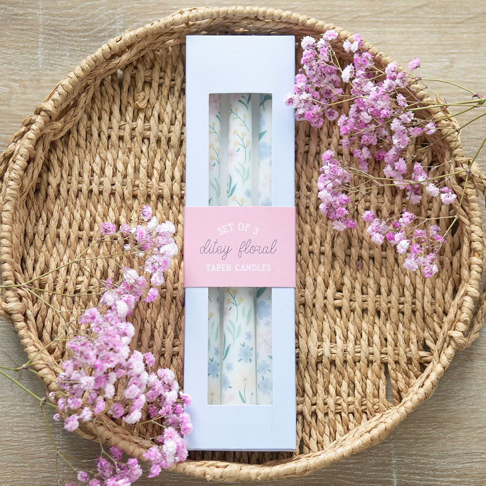 Ditsy Floral Taper Candles - Set of 3