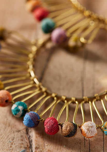 Recycled Sari Bead Fan Gold Earrings
